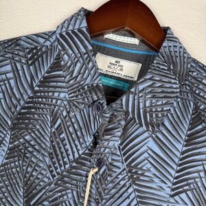 MBX Premium Goods Mens M Blue Palm Leaf Tropical AOP Short Sleeve Button Shirt